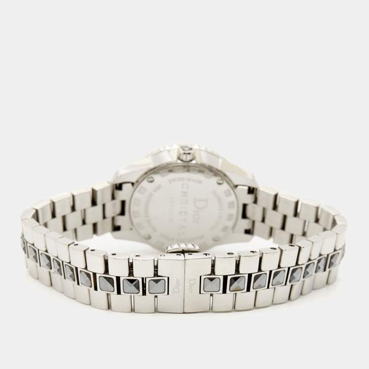 Pre Owned Dior Grey Stainless Steel Diamond Christal CD112115M001 Women's Wristwatch 28 mm