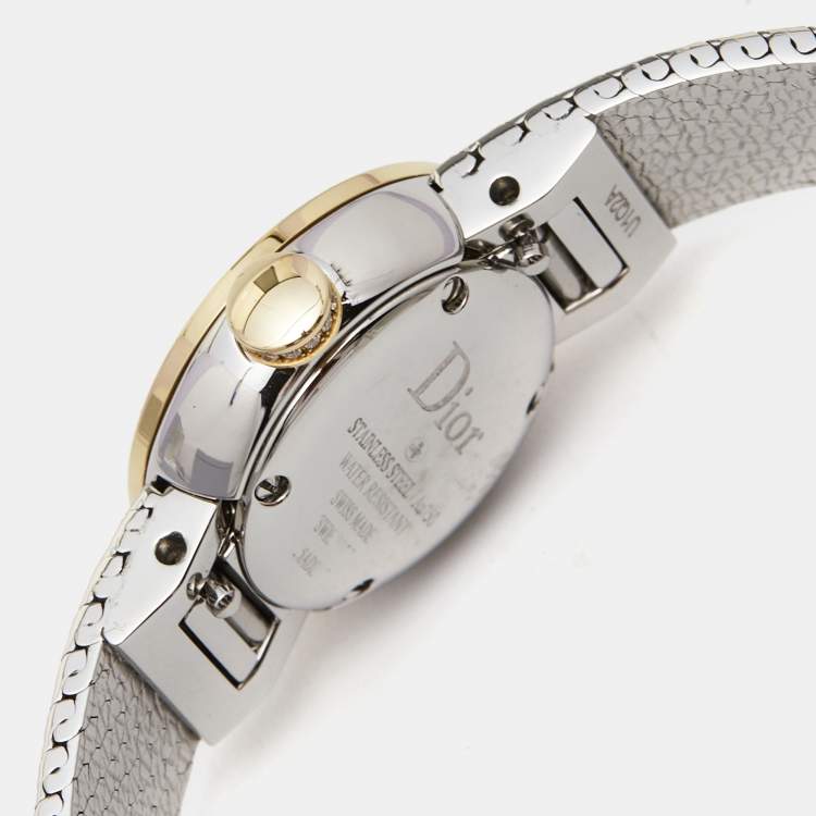 Pre Owned Dior Mother Of Pearl Diamond 18K Yellow Gold Stainless Steel La Mini D Dior Satine CD040120M003 Women's Wristwatch 19 mm