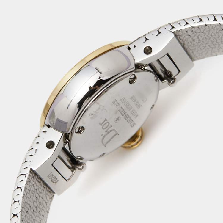 Pre Owned Dior Mother Of Pearl Diamond 18K Yellow Gold Stainless Steel La Mini D Dior Satine CD040120M003 Women's Wristwatch 19 mm