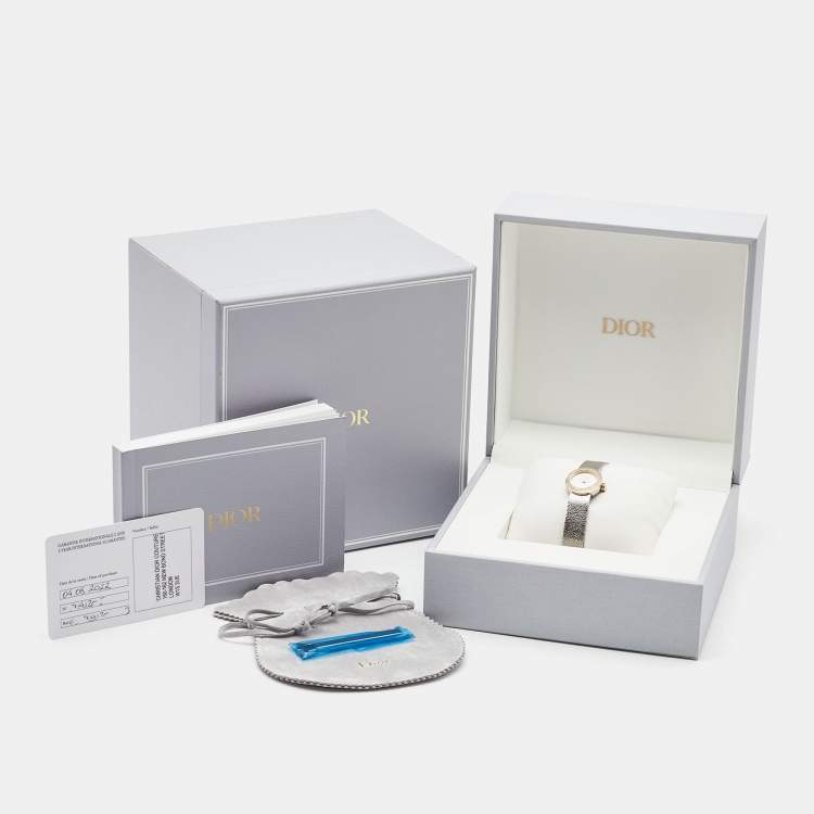 Pre Owned Dior Mother Of Pearl Diamond 18K Yellow Gold Stainless Steel La Mini D Dior Satine CD040120M003 Women's Wristwatch 19 mm