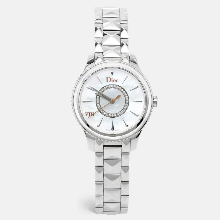 Pre Owned Dior Mother of Pearl Diamond Stainless Steel  VIII Montaigne CD152110M004 Women's Wristwatch 32 mm