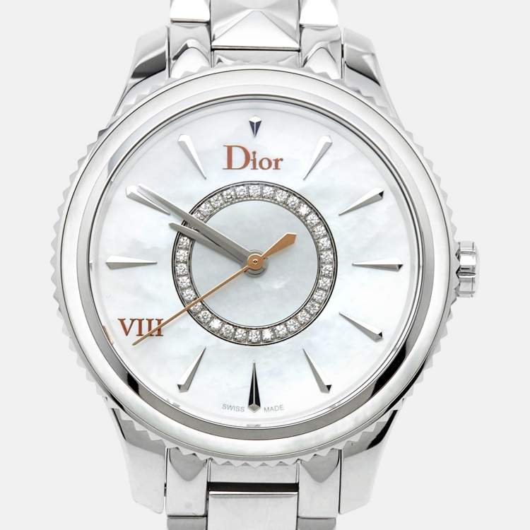 Pre Owned Dior Mother of Pearl Diamond Stainless Steel  VIII Montaigne CD152110M004 Women's Wristwatch 32 mm