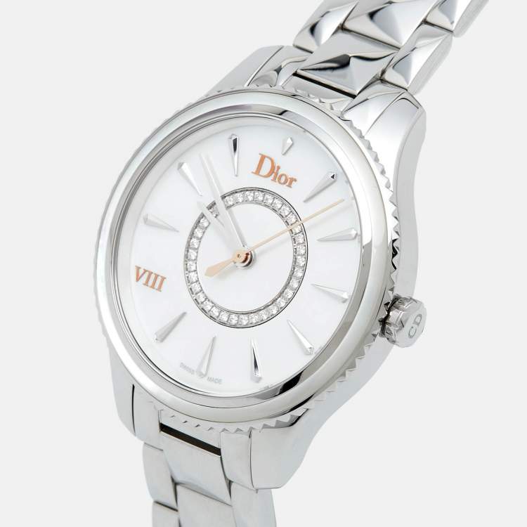 Pre Owned Dior Mother of Pearl Diamond Stainless Steel  VIII Montaigne CD152110M004 Women's Wristwatch 32 mm