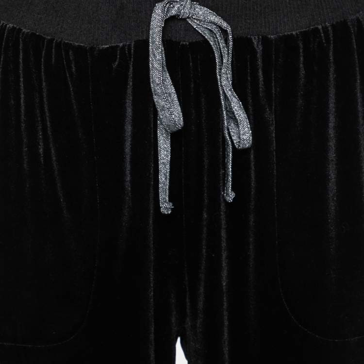 Pre Owned DKNY Black Velvet & Lurex Trimmed Track Pants L