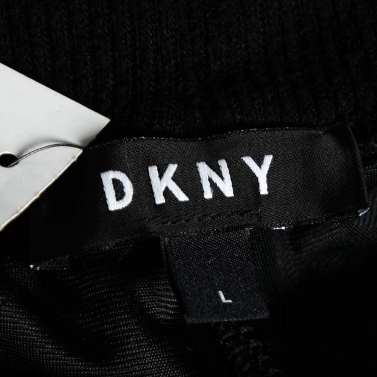 Pre Owned DKNY Black Velvet & Lurex Trimmed Track Pants L