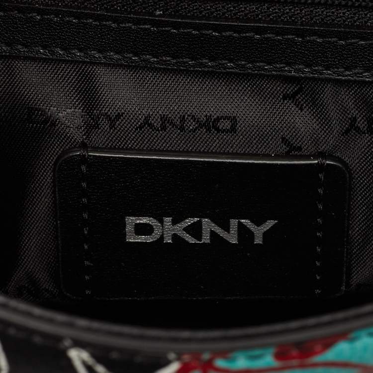 Pre Owned Dkny Black Graffiti Print Leather Elissa Chain Shoulder Bag