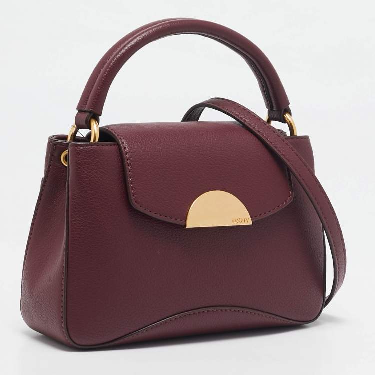 Pre Owned DKNY Burgundy Leather Luna Top Handle Bag
