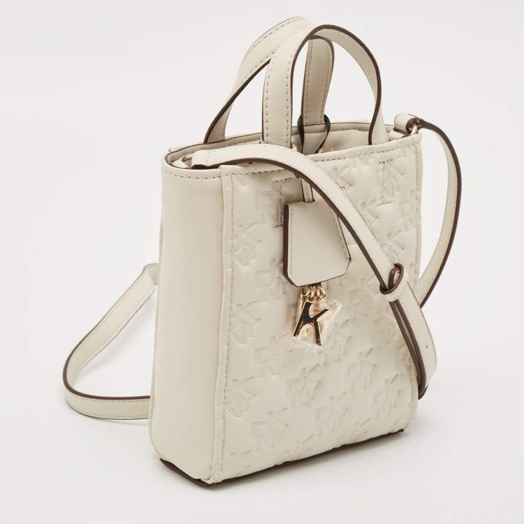 مملوكة مسبقًا Dkny White Signature Embossed Leather Mini Lexi Tote