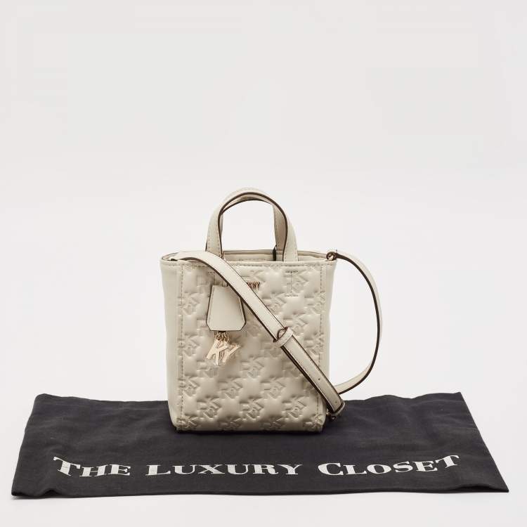 مملوكة مسبقًا Dkny White Signature Embossed Leather Mini Lexi Tote