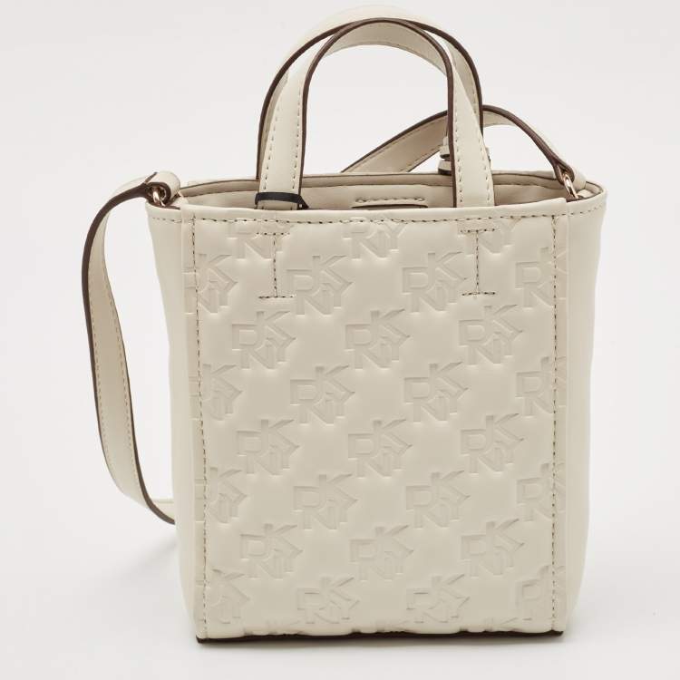مملوكة مسبقًا Dkny White Signature Embossed Leather Mini Lexi Tote