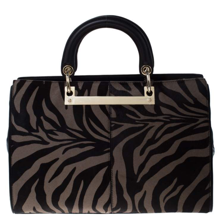 Pre Owned DKNY Black Tiger Print Calf Hair and Leather Tote                 