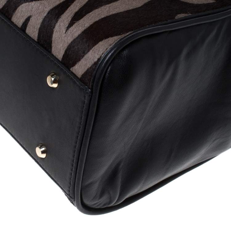Pre Owned DKNY Black Tiger Print Calf Hair and Leather Tote                 