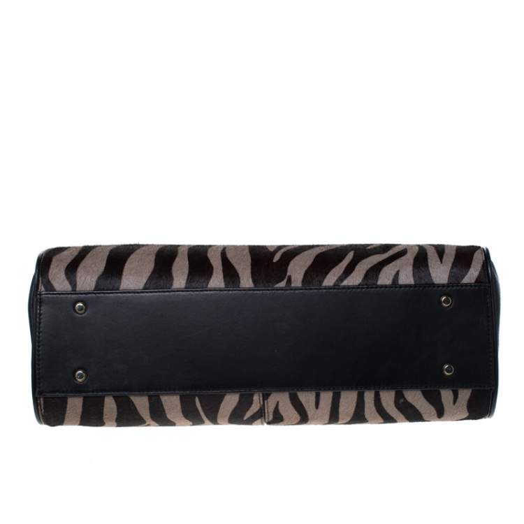 Pre Owned DKNY Black Tiger Print Calf Hair and Leather Tote                 