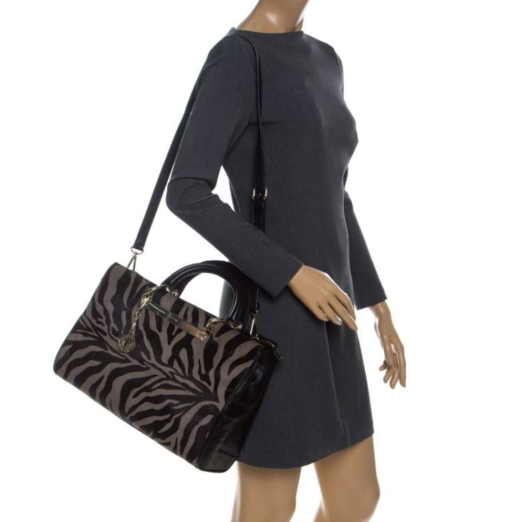 Pre Owned DKNY Black Tiger Print Calf Hair and Leather Tote                 