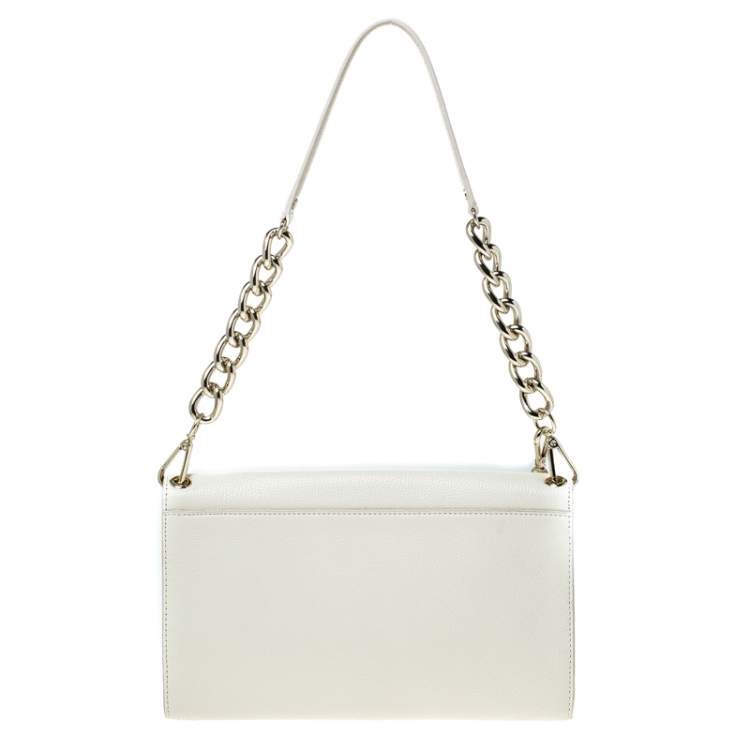 Pre Owned  DKNY Cream Leather Envelope Shoulder Bag
