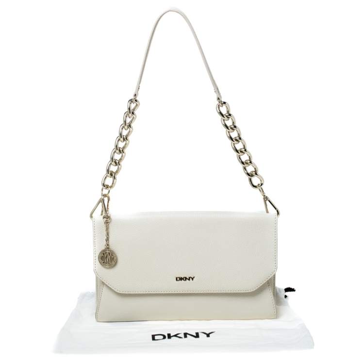 Pre Owned  DKNY Cream Leather Envelope Shoulder Bag