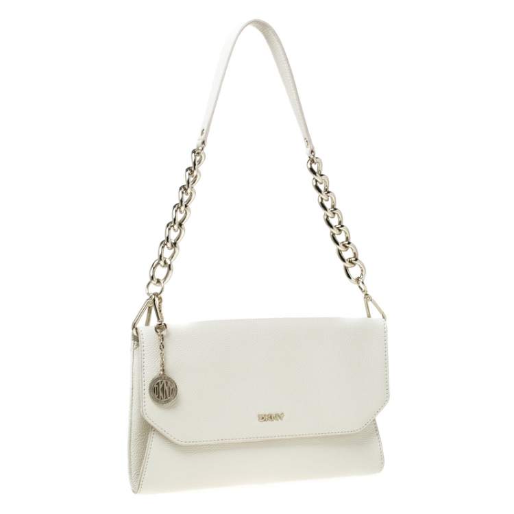 Pre Owned  DKNY Cream Leather Envelope Shoulder Bag