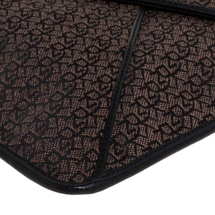 Pre Owned Dkny Brown/Black Canvas and Leather Wristlet Clutch