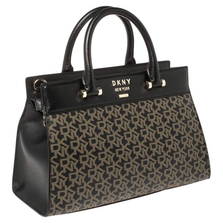 Pre Owned DKNY Black Signature Coated Canvas and Leather Ava Tote
