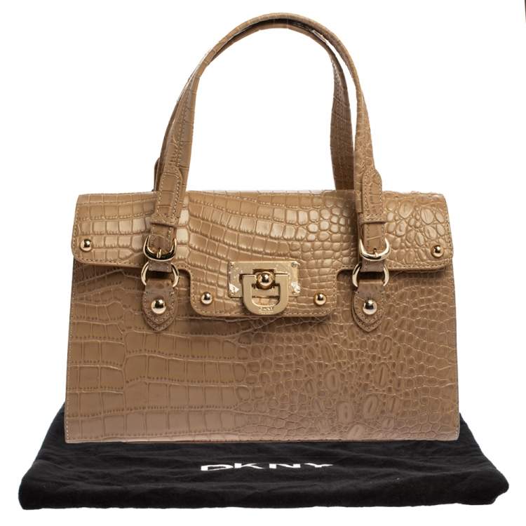 Pre Owned DKNY Beige Croc Embossed Leather Satchel