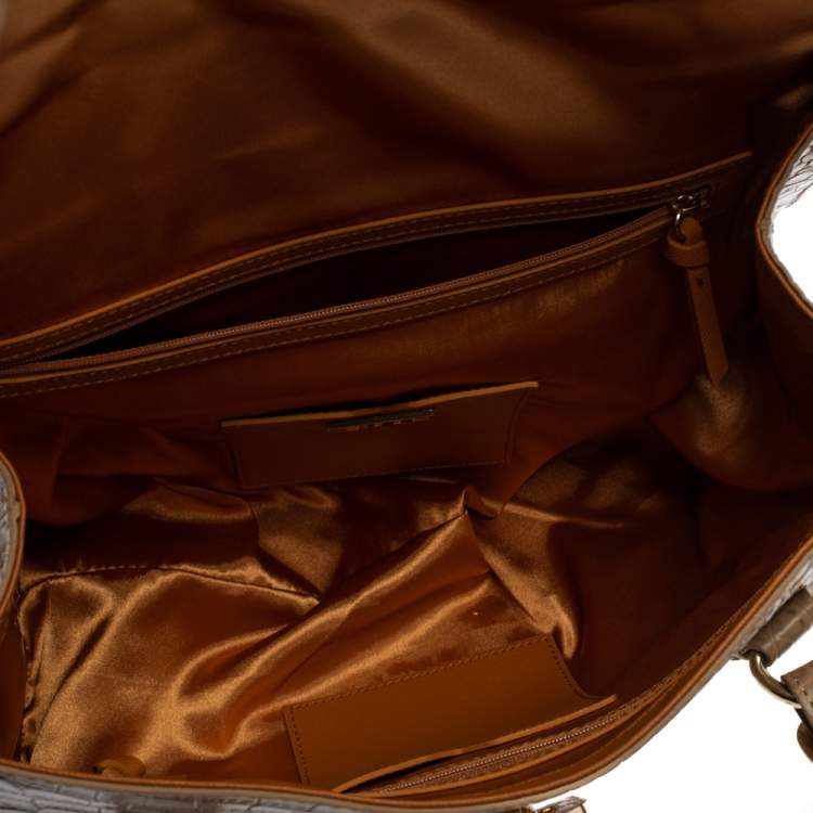 Pre Owned DKNY Beige Croc Embossed Leather Satchel