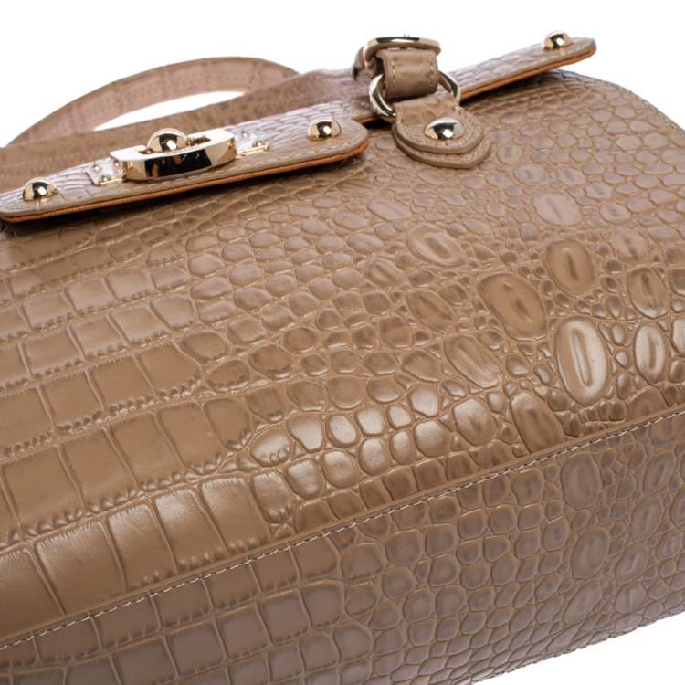 Pre Owned DKNY Beige Croc Embossed Leather Satchel