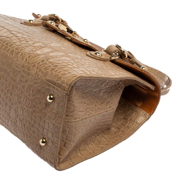 Pre Owned DKNY Beige Croc Embossed Leather Satchel