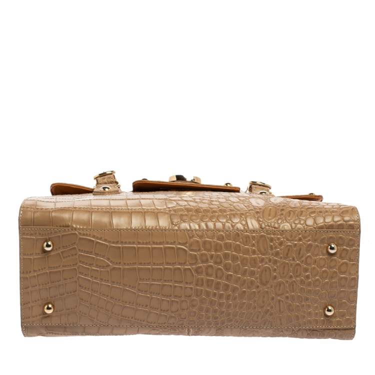 Pre Owned DKNY Beige Croc Embossed Leather Satchel