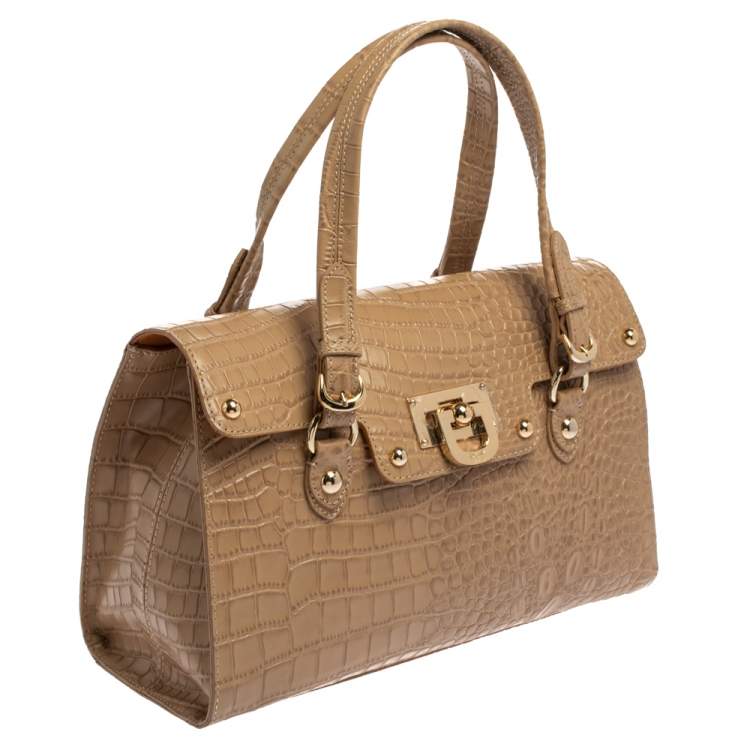 Pre Owned DKNY Beige Croc Embossed Leather Satchel