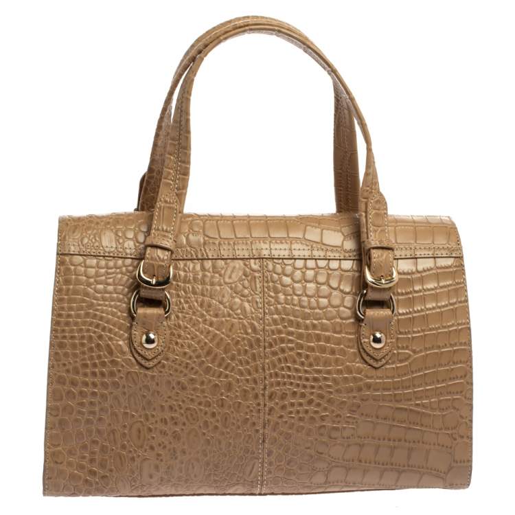 Pre Owned DKNY Beige Croc Embossed Leather Satchel