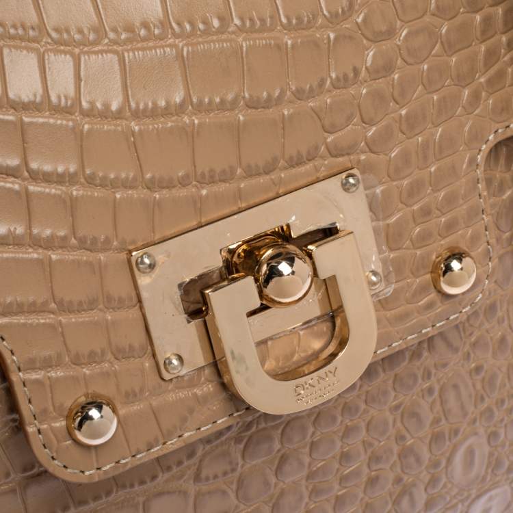 Pre Owned DKNY Beige Croc Embossed Leather Satchel