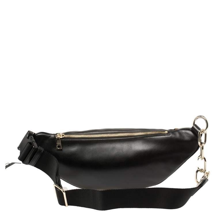 Pre Owned DKNY Black/Brown Leopard Print Leather and Calfhair Kim Belt Bag