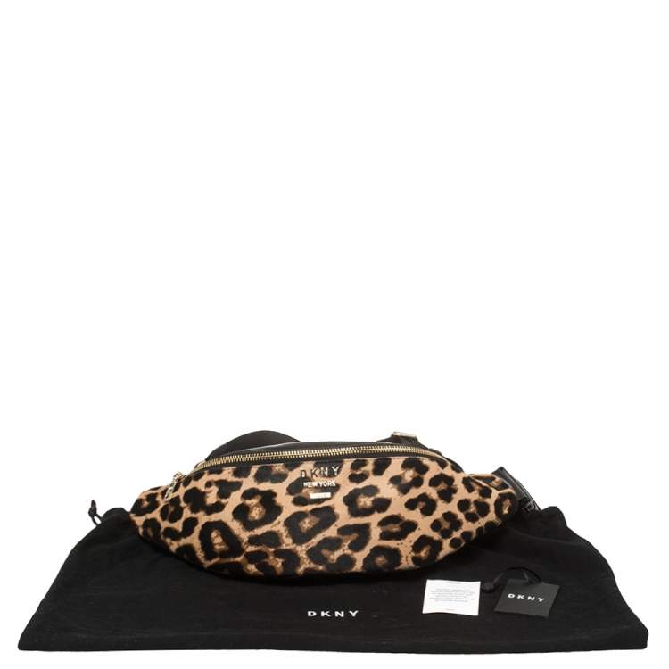 Pre Owned DKNY Black/Brown Leopard Print Leather and Calfhair Kim Belt Bag