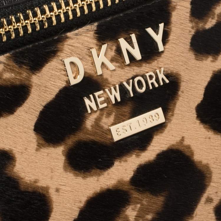 Pre Owned DKNY Black/Brown Leopard Print Leather and Calfhair Kim Belt Bag