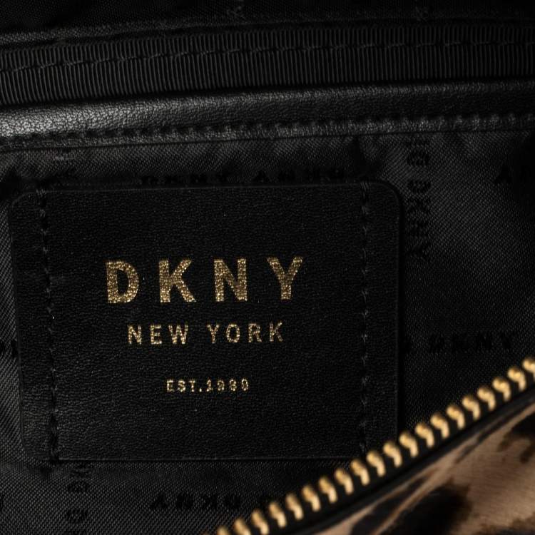 Pre Owned DKNY Black/Brown Leopard Print Leather and Calfhair Kim Belt Bag