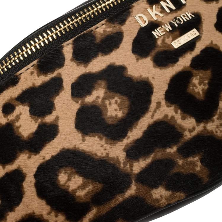 Pre Owned DKNY Black/Brown Leopard Print Leather and Calfhair Kim Belt Bag