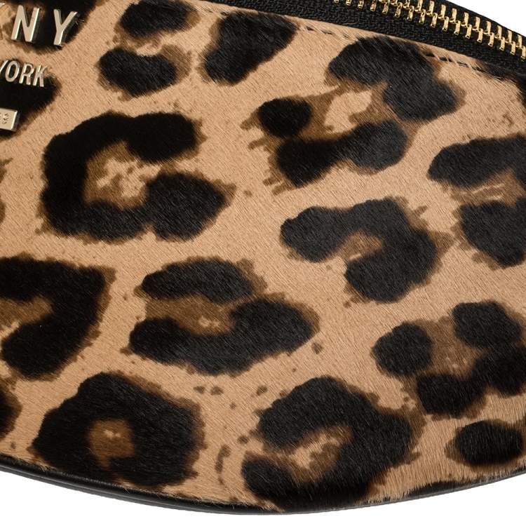 Pre Owned DKNY Black/Brown Leopard Print Leather and Calfhair Kim Belt Bag