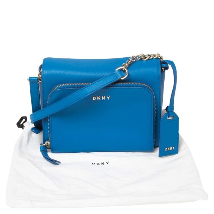 Pre Owned DKNY Blue Saffiano Leather Small Bryant Park Pocket Crossbody Bag