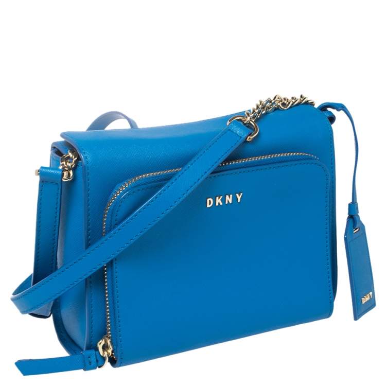 Pre Owned DKNY Blue Saffiano Leather Small Bryant Park Pocket Crossbody Bag
