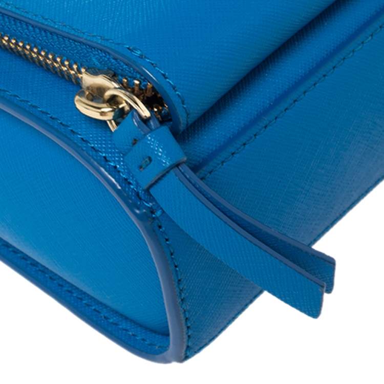 Pre Owned DKNY Blue Saffiano Leather Small Bryant Park Pocket Crossbody Bag