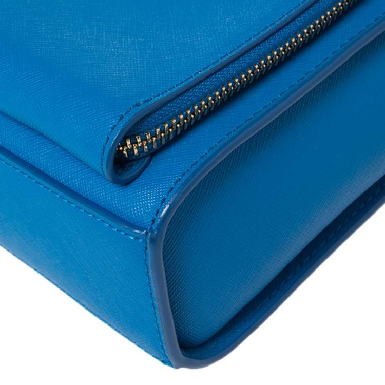 Pre Owned DKNY Blue Saffiano Leather Small Bryant Park Pocket Crossbody Bag