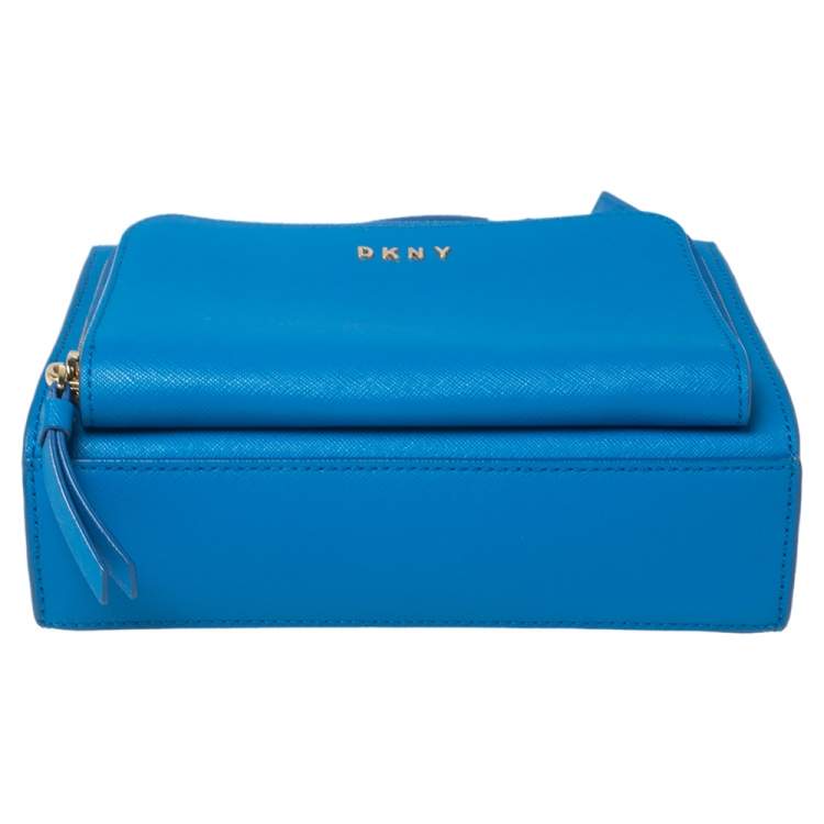 Pre Owned DKNY Blue Saffiano Leather Small Bryant Park Pocket Crossbody Bag