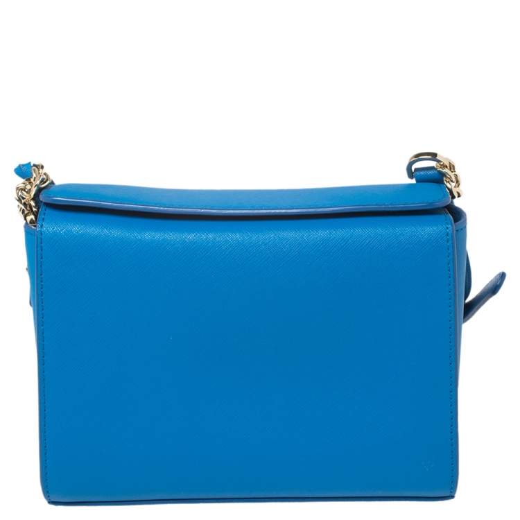 Pre Owned DKNY Blue Saffiano Leather Small Bryant Park Pocket Crossbody Bag