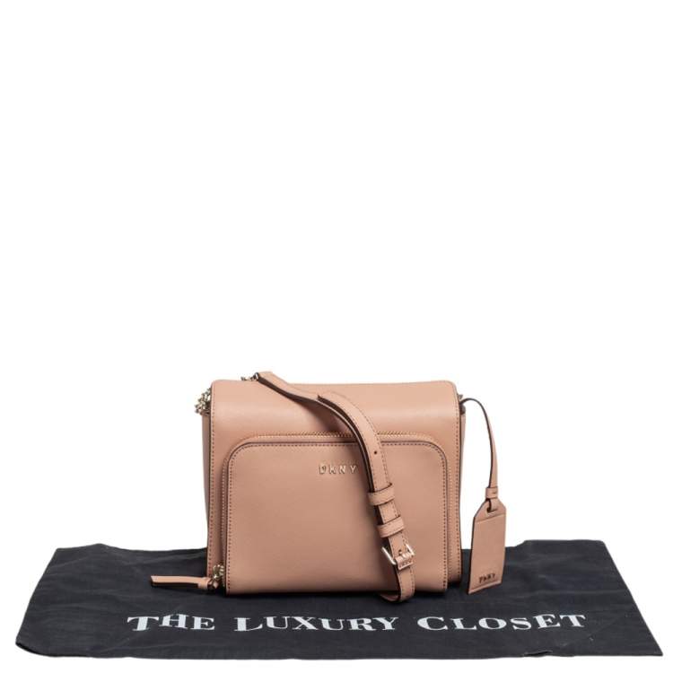 Pre Owned DKNY Beige Saffiano Leather Small Bryant Park Pocket Crossbody Bag