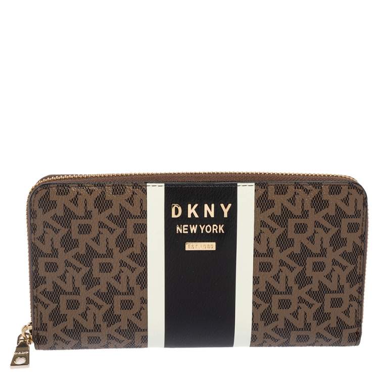 Pre Owned Dkny Brown Signature Coated Canvas Whitney Zip Around Wallet