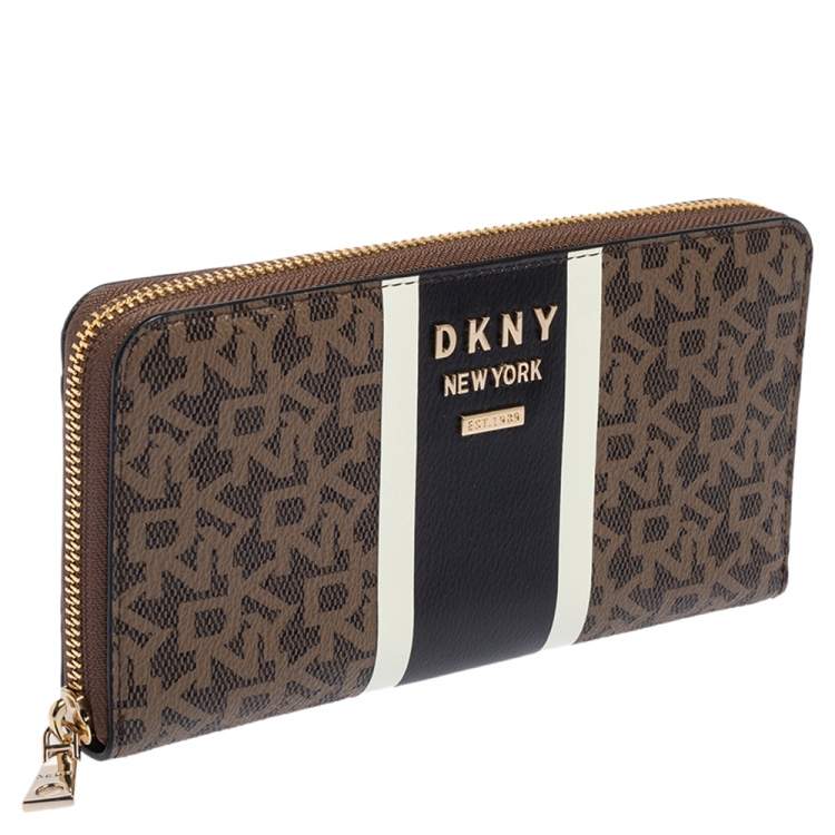 Pre Owned Dkny Brown Signature Coated Canvas Whitney Zip Around Wallet