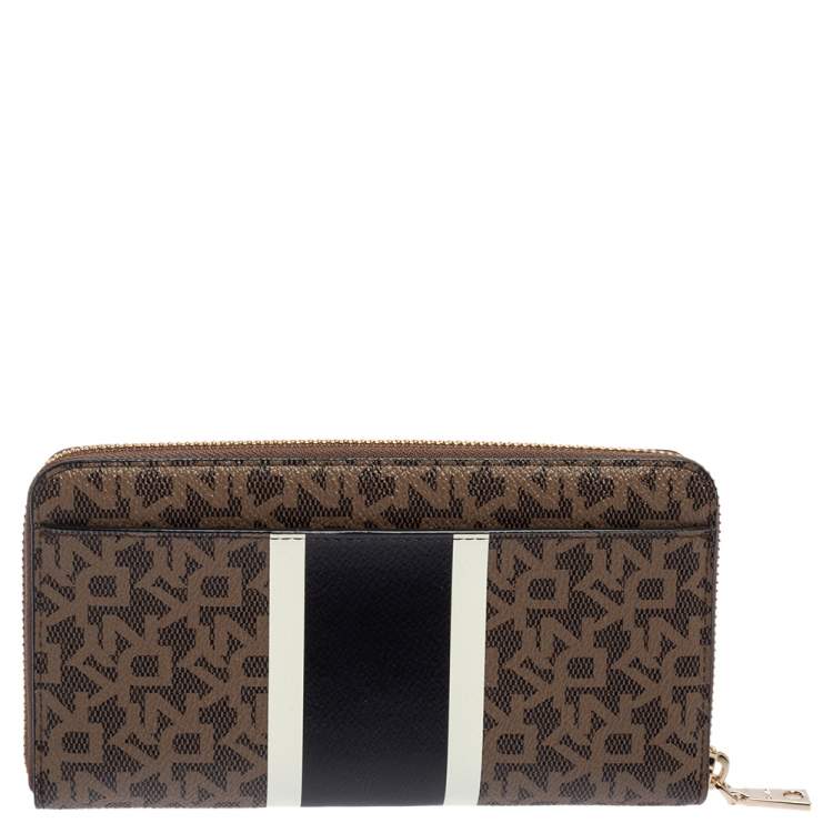 Pre Owned Dkny Brown Signature Coated Canvas Whitney Zip Around Wallet