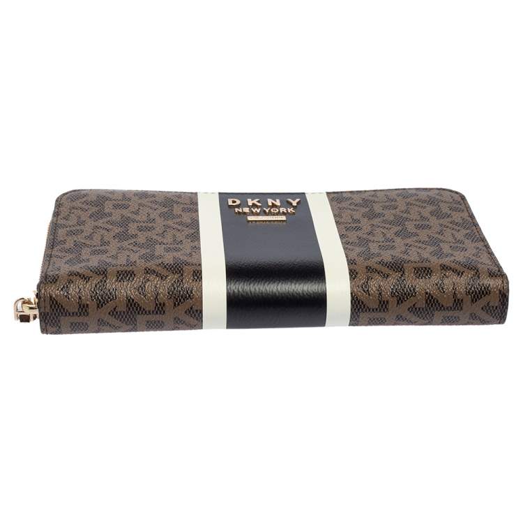 Pre Owned Dkny Brown Signature Coated Canvas Whitney Zip Around Wallet