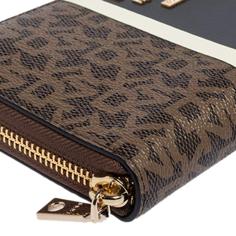 Pre Owned Dkny Brown Signature Coated Canvas Whitney Zip Around Wallet