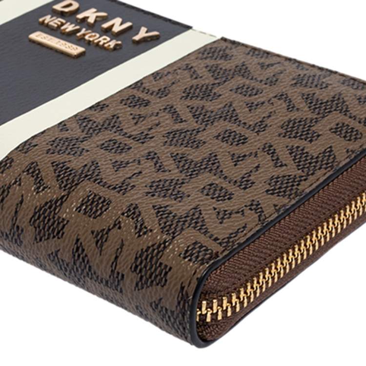 Pre Owned Dkny Brown Signature Coated Canvas Whitney Zip Around Wallet